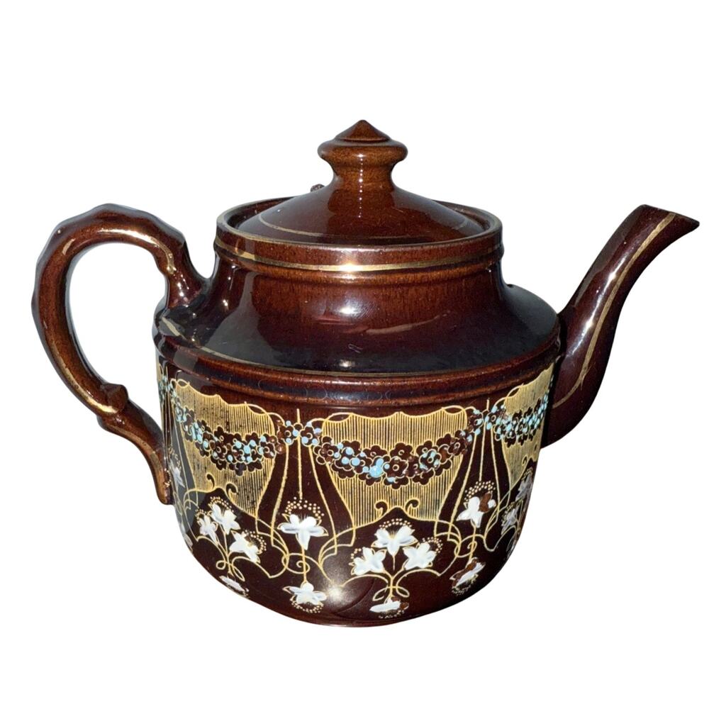 Vintage Gibson’s England Brown & Gold Moriage Teapot • Marked England